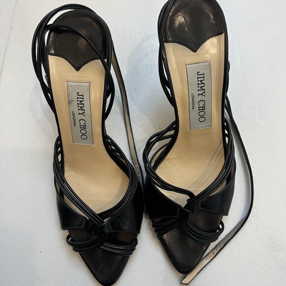 Jimmy Choo London Black Leather Strappy Heels - Picture 1 of 5